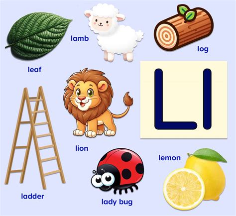 L Words For Kids Learn To Trace Letter L. Study English Words.