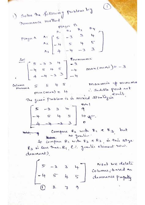 Maths notes - useful in dominance methods - I 1) Solve the following ...