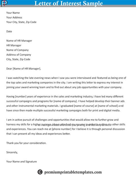 Interest Letter Template - Content Calendar Template