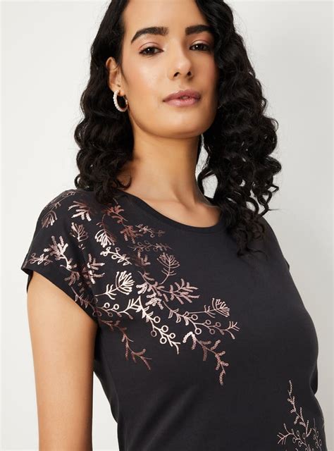 Buy Women Metallic Printed T-shirt Online at just Rs. 399.0 ...