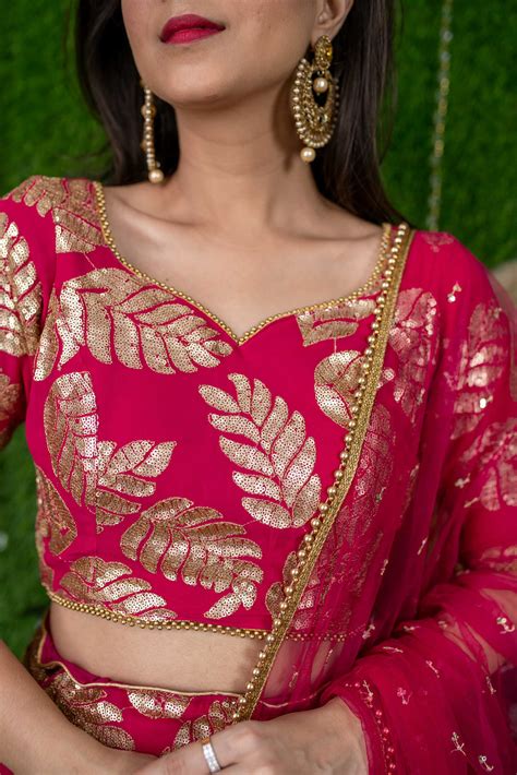 Women's Rani Pink Leaf Daman Lehenga - Label Shaurya Sanadhya – Trendia