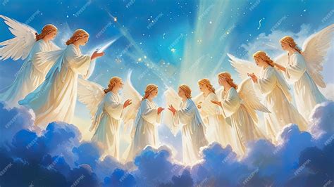 Angels are flying in the sky with the words angel | Premium AI ...