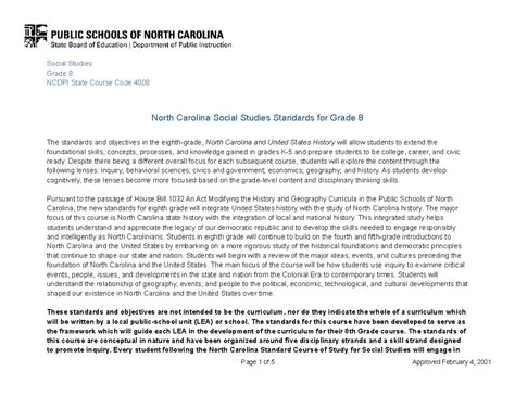 NCDPI Social Studies Standards for Grade 8 - Studocu