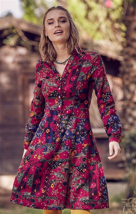 Boho Floral Dress, Paisley Pattern, Shirt Neck, Button Closure, Long Sleeve Dress - Etsy