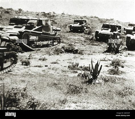 column of Italian light tanks during battle of Second Italo-Abyssinian ...