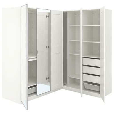 PAX / GRIMO/ÅHEIM corner wardrobe, white/white mirror glass, 211 ...