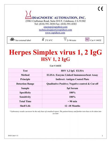 Herpes Simplex virus 1, 2 IgG - ELISA kits - Rapid tests