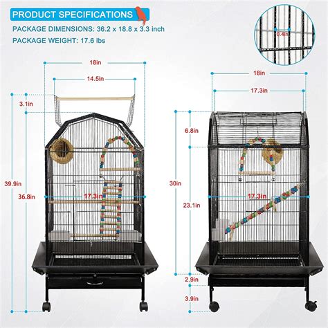 Buy Lilithye Bird Cage Open Top Standing Parrot Parakeet Cage with ...