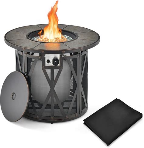 Amazon.com: Giantex 32" Propane Fire Pit, 30,000 BTU Round Outdoor Fire ...