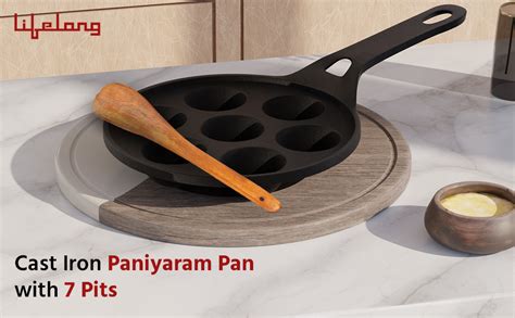 Buy Lifelong Cast Iron Paniyaram Pan 7 Pits | 1 L, 2kg Pan | Pre ...