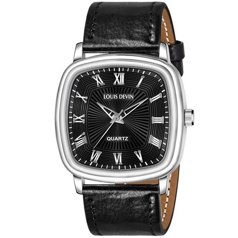 LOUIS DEVIN Black Leather Strap Analog Wrist Watch for Men -G042-BLACK ...