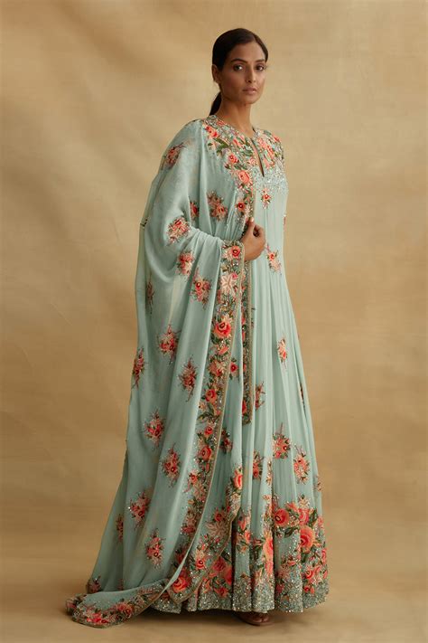 Anarkali Kurta Set in Floral Thread Embroidery – Nakul Sen