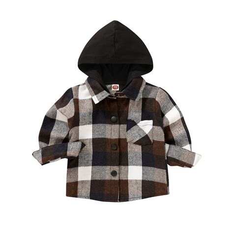 Younger Tree Checkered Infant Boy's Flannel Shirt, Long Sleeve Hooded ...