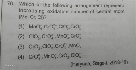 which of the following arrangement represent increasing oxidation ...