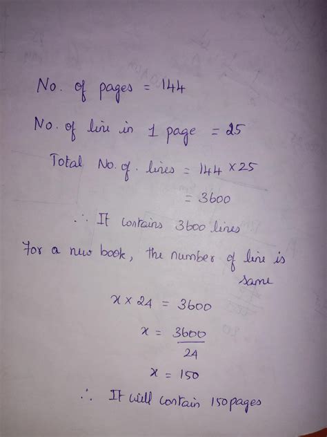 A book contain 144 paged each page contain 25 line how many pages will ...