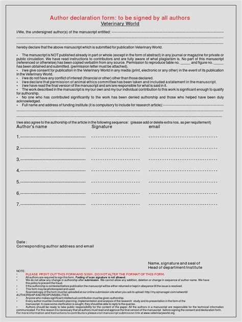 Image result for Author Declaration Example