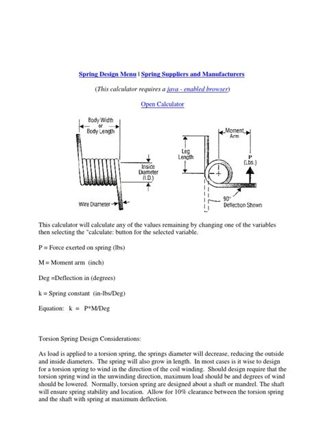Torsion Spring Calculator and Formula | PDF