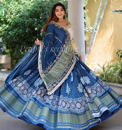 Blue Lehenga Choli With Mirror Work And Attached Rama Dupatta – Lavanya ...