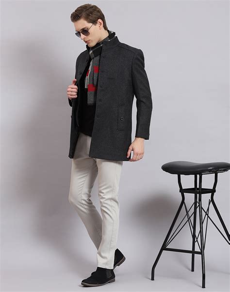 Buy Men Grey Solid Stand Collar Full Sleeve Coat Online in India ...
