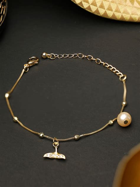 American Diamond Pearls Gold Plated Fishtail Link Bracelet – Priyaasi