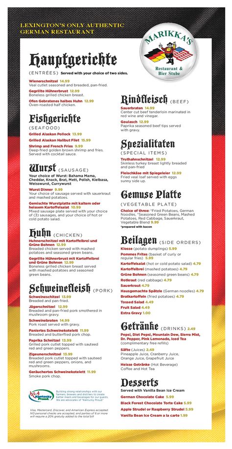 Marikkas German Food Menu Lexington | Marikkas Bier Stube