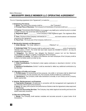 Fillable Online Mississippi Single Member Llc Operating Agreement Fax ...