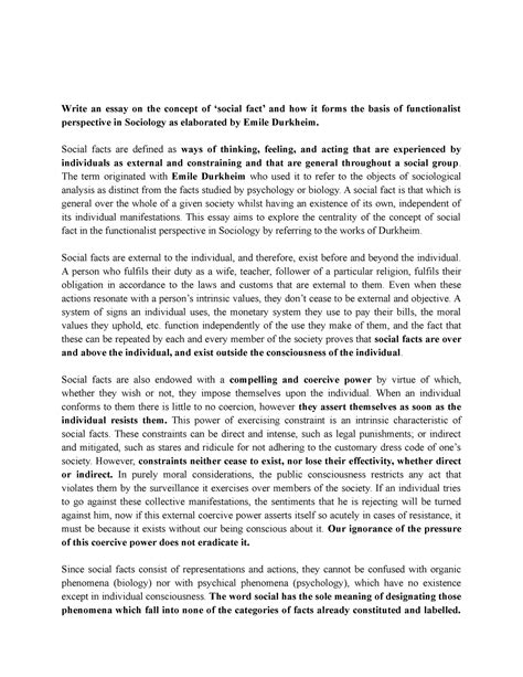 Social fact durkheim - Write an essay on the concept of ‘social fact ...