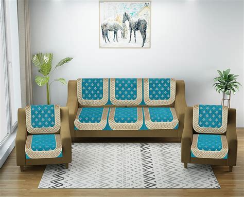 SAWNA HOMES 5 Seater Printed Velvet Chenille Sofa Cover Set | Back Slip ...