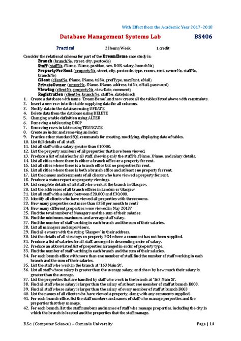 BSc sql lab - Lab recor - B. (Computer Science) – Osmania University ...