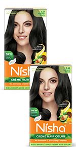 Nisha Creme Hair Colour, Permanent Hair Color Natural Black, Silky ...