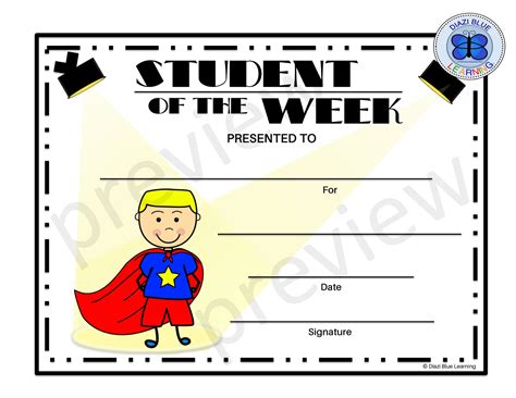 Student of the Week Certificate, Editable PDF Student of the Week Award ...