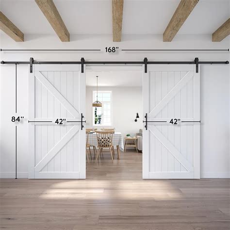 EaseLife 84in x 84in (Double 42in x 84in Door) Barn Door + 14 FT Double Door Sliding Track Kit ...