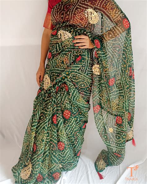 Festive Bandhani Saree |Georgette & Gotta Patti Elegance – Tnaika™