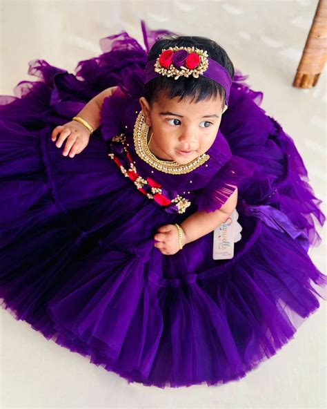 Purple Shade Baby Girls Birthday Dress | Handwork Flower Party Frock ...