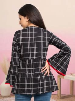 Casual 3/4 Sleeve Checkered Black Top – Yash Gallery