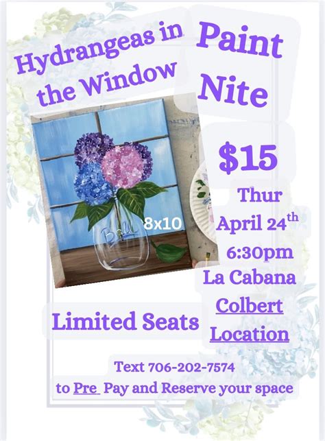 Hydrangeas in the Window , La Cabana - Colbert, 24 April 2025 | AllEvents
