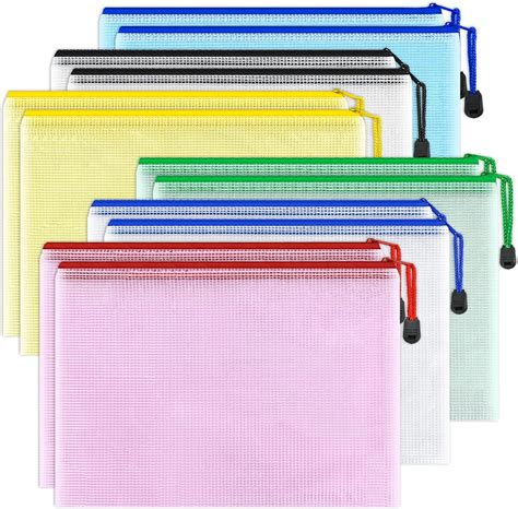 Buy Smarpau Plastic Mesh Zipper Pouch Document Bag, 12 Pack Waterproof ...