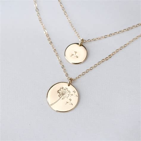 14K Gold Mother Daughter Necklace Set - Dandelion Necklace. - Etsy
