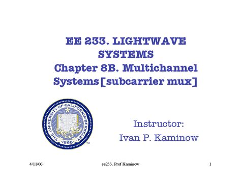 Chap 8B Multichannel syst - EE 233. LIGHTWAVE SYSTEMS Chapter 8B ...