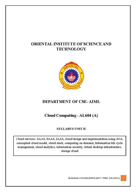 CC AL604 (A) Unit II: Cloud Computing Models and SOA Implementation ...