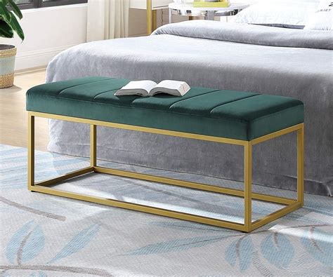 Buy 24KF Jade Velvet Upholstered Tufted Channel Bench, Velvet Cushion ...