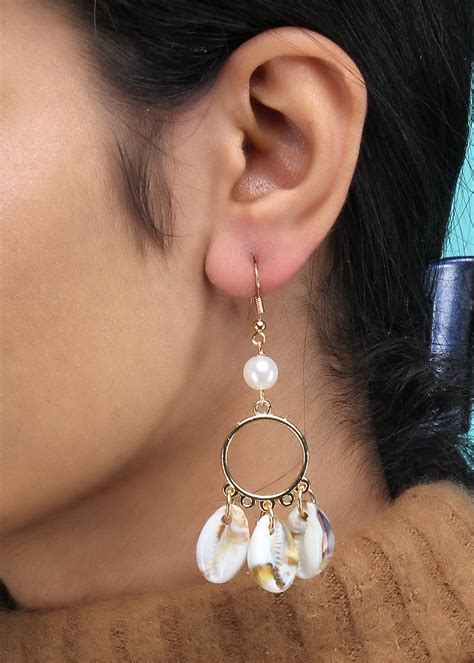 Get Pearl & Shells Embellished Gold Earrings at ₹ 262 | LBB Shop