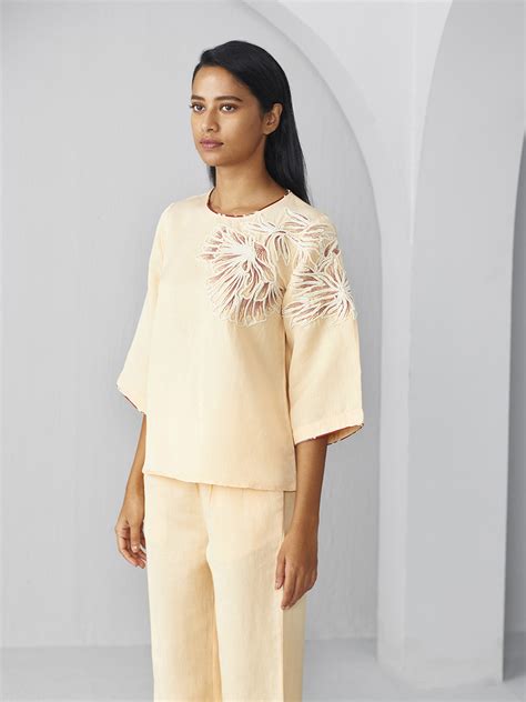 Shop Linen Floral Embroidered Top | latest tops by Ancestry