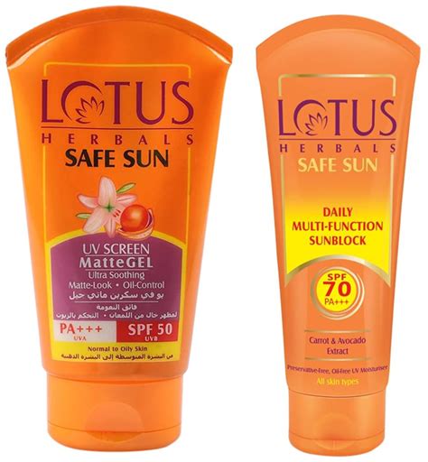 Lotus Herbals Safe Sun UV Screen Matte Gel, SPF 50, 100g & Safe Sun ...
