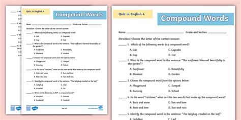 Grade 4 English Quiz - Compound words