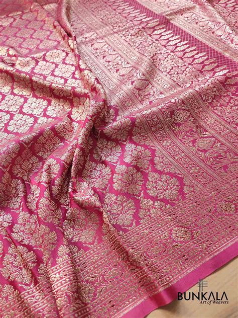 Shop Dark Pink Mashru Silk Banarasi Saree – BUNKALA