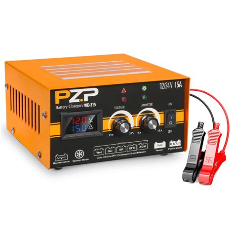 PZ.P 12V/24V Manual Car Battery Charger, 0-15A Arbitrarily Adjustable Trickle Charger, Auto ...