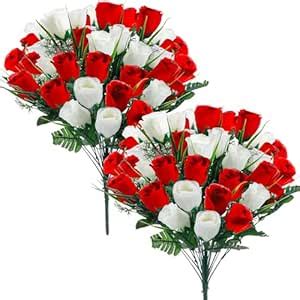 Buy XunYee 2 Bouquets Artificial Cemetery Flowers 48 Heads Artificial ...