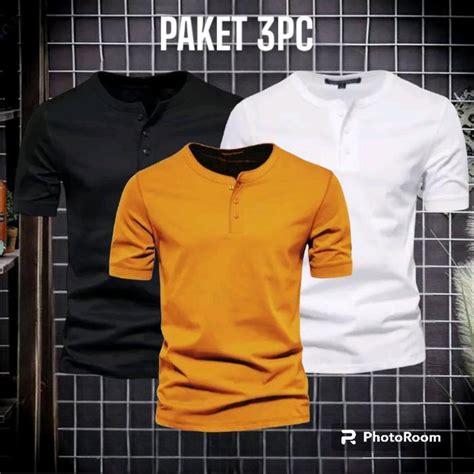 Promo kaos kancing polos lengan pendek paket 3Pcs Baju Distro Pria ...