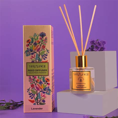 Soulflower Lavender Reed Diffuser Set with Pure Aroma Oil, Reed Sticks ...